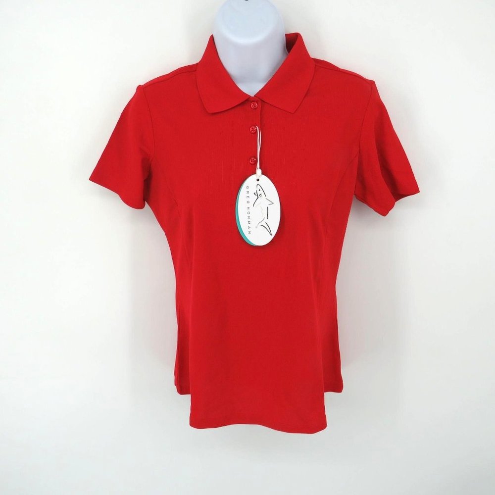 Greg Norman Womens Bright Red Princess Seam Polo Shirt Top XS NWT $45